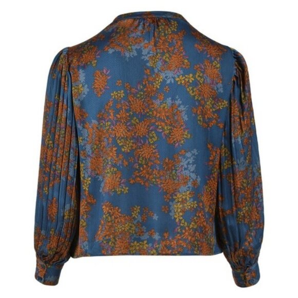 💕SKIES ARE BLUE💕Long-Sleeve Button-Down Blouse ~ Teal Mustard Print  NWT - Picture 6 of 14